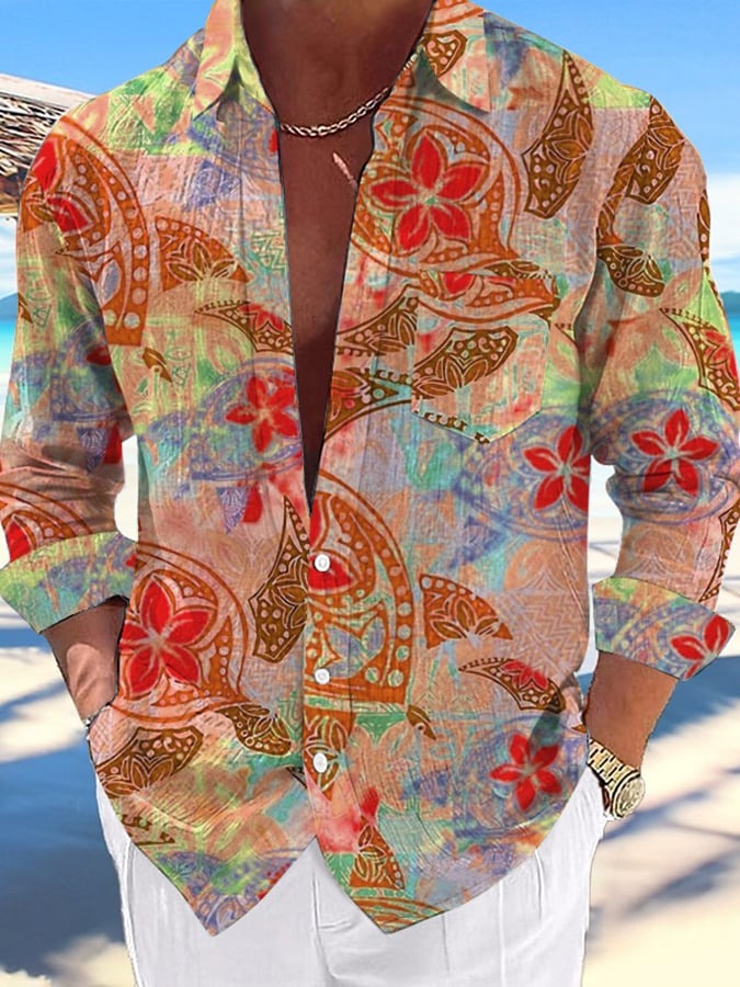 Men's Casual Hawaiian Turtle Print Hairstyle Shirt