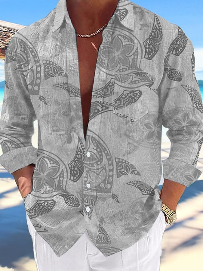 Men's Casual Hawaiian Turtle Print Hairstyle Shirt