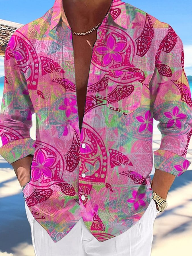 Men's Casual Hawaiian Turtle Print Hairstyle Shirt