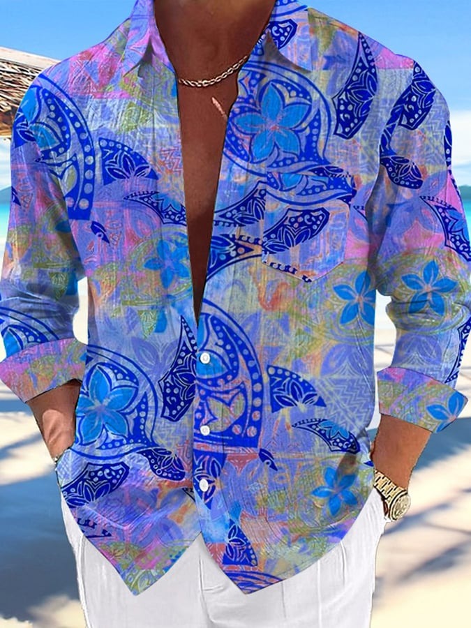 Men's Casual Hawaiian Turtle Print Hairstyle Shirt