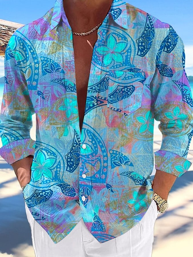 Men's Casual Hawaiian Turtle Print Hairstyle Shirt